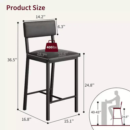 Bar Stools Set of 4, Upholstered Counter Height Bar Stools with Backrest and Footrest, Tall Bar Chairs with Thick Cushion, for Dining Room