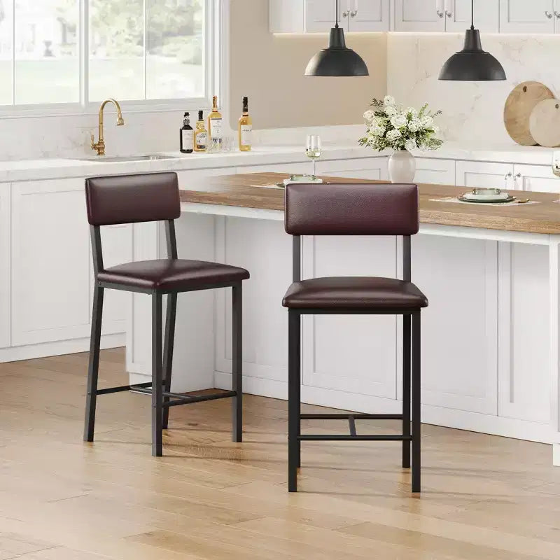 Bar Stools Set of 4, Upholstered Counter Height Bar Stools with Backrest and Footrest, Tall Bar Chairs with Thick Cushion, for Dining Room