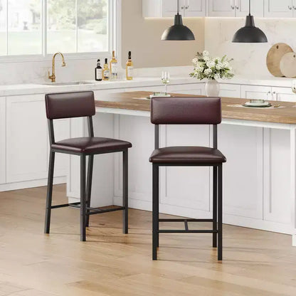 Bar Stools Set of 4, Upholstered Counter Height Bar Stools with Backrest and Footrest, Tall Bar Chairs with Thick Cushion, for Dining Room