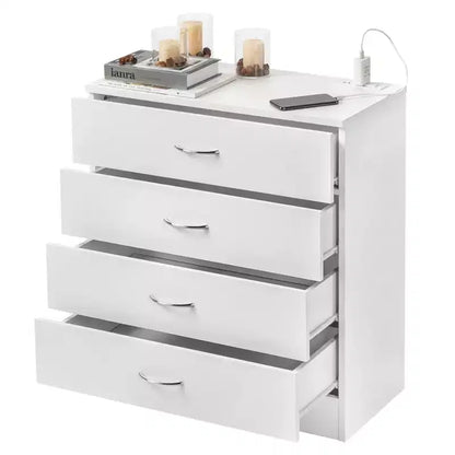 PB Wood Simple 4-Drawer Nightstand with USB Ports & Outlet, White