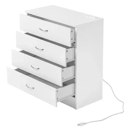 PB Wood Simple 4-Drawer Nightstand with USB Ports & Outlet, White