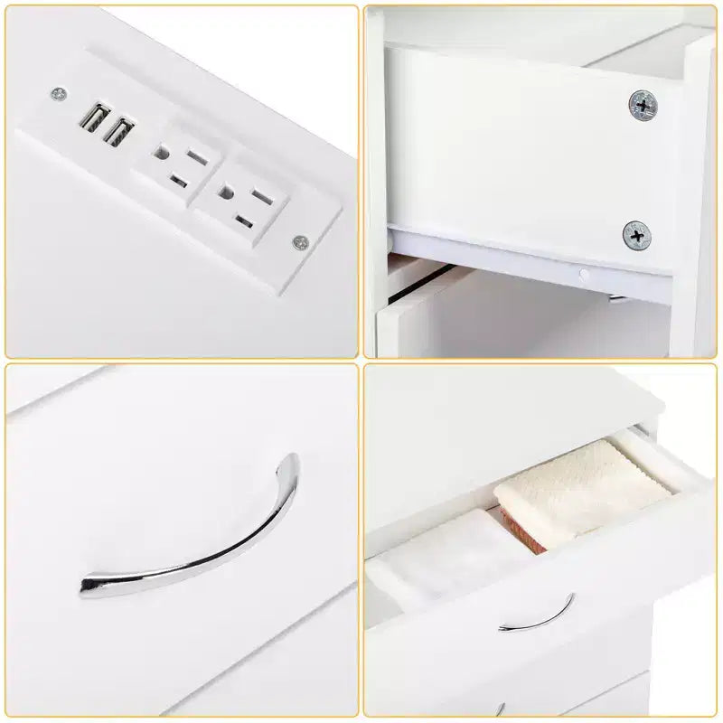 PB Wood Simple 4-Drawer Nightstand with USB Ports & Outlet, White