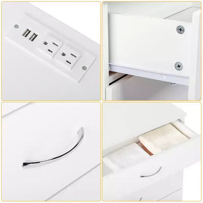 PB Wood Simple 4-Drawer Nightstand with USB Ports & Outlet, White