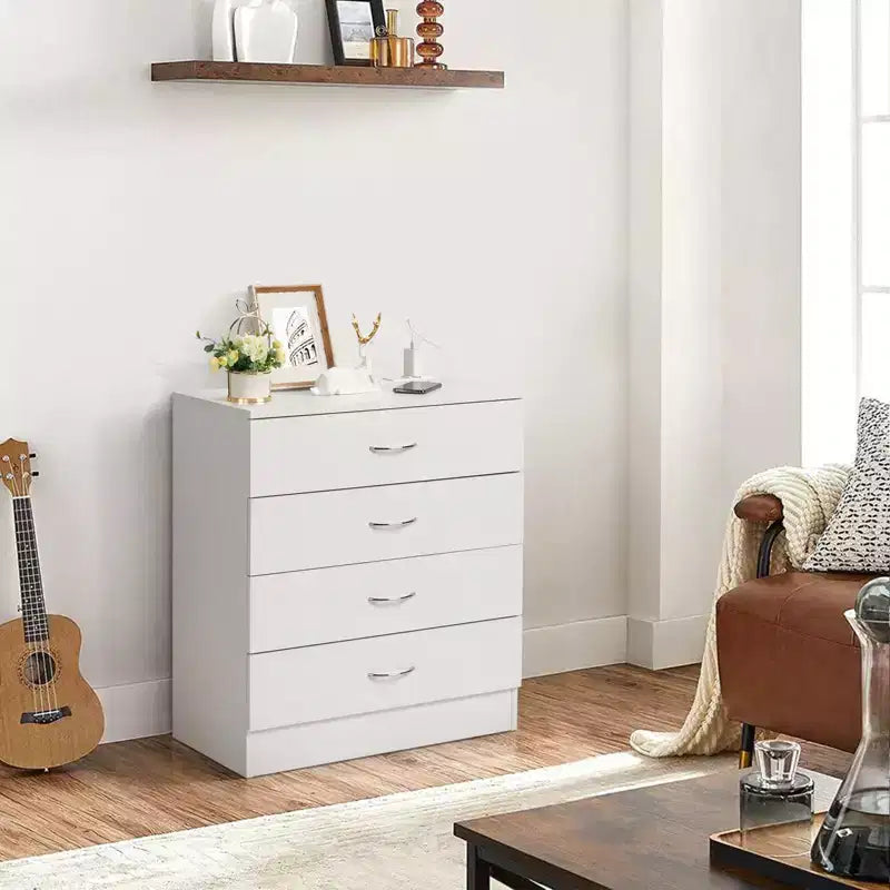 PB Wood Simple 4-Drawer Nightstand with USB Ports & Outlet, White