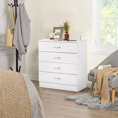 PB Wood Simple 4-Drawer Nightstand with USB Ports & Outlet, White