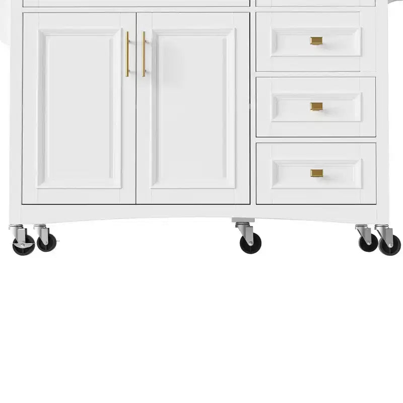 Îlot de cuisine de ferme de 132 cm avec abattant, chariot de rangement roulant avec 2 armoires, 5 tiroirs, porte-épices et porte-serviettes, étagères réglables
