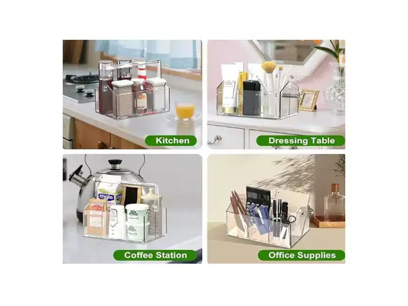 Acrylic Utensil Caddy with Handle  Clear Plastic Silverware Organizer,Flatware Holder & Paper Plate Dispenser for Kitchen,Parties&Picnic