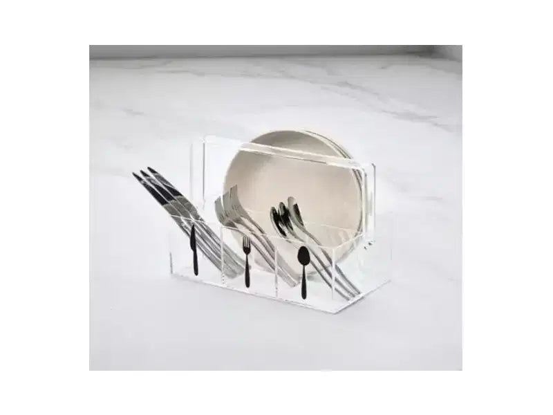 Acrylic Utensil Caddy with Handle  Clear Plastic Silverware Organizer,Flatware Holder & Paper Plate Dispenser for Kitchen,Parties&Picnic