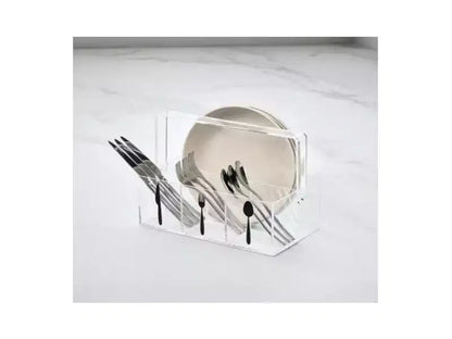Acrylic Utensil Caddy with Handle  Clear Plastic Silverware Organizer,Flatware Holder & Paper Plate Dispenser for Kitchen,Parties&Picnic