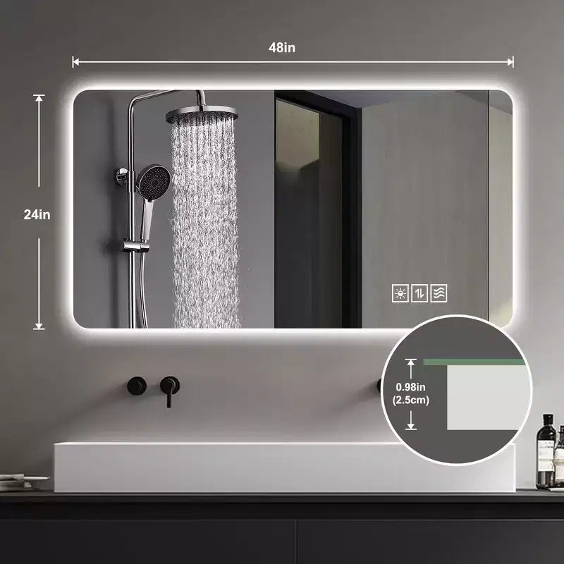 Miroir mural de salle de bain tactile sans cadre Whisen avec fonction anti-buée