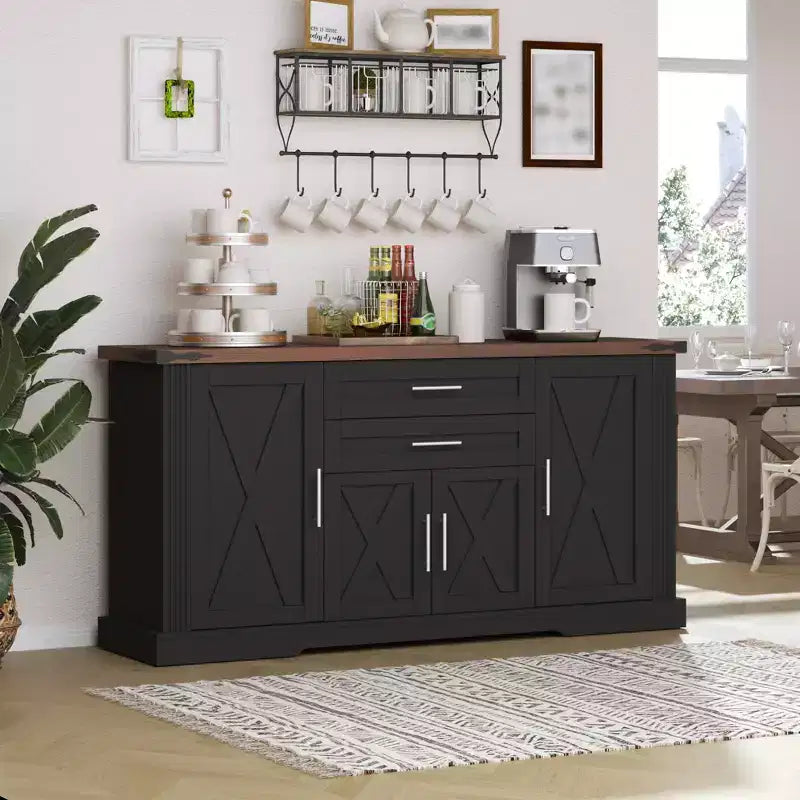 63 Sideboard Buffet Cabinet, Entryway Coffee Bar Cabinet with 2 Drawers & Adjustable Shelves, Wood Console Table, Floor Cupboard Cabinet