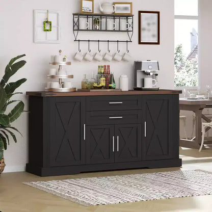 63 Sideboard Buffet Cabinet, Entryway Coffee Bar Cabinet with 2 Drawers & Adjustable Shelves, Wood Console Table, Floor Cupboard Cabinet