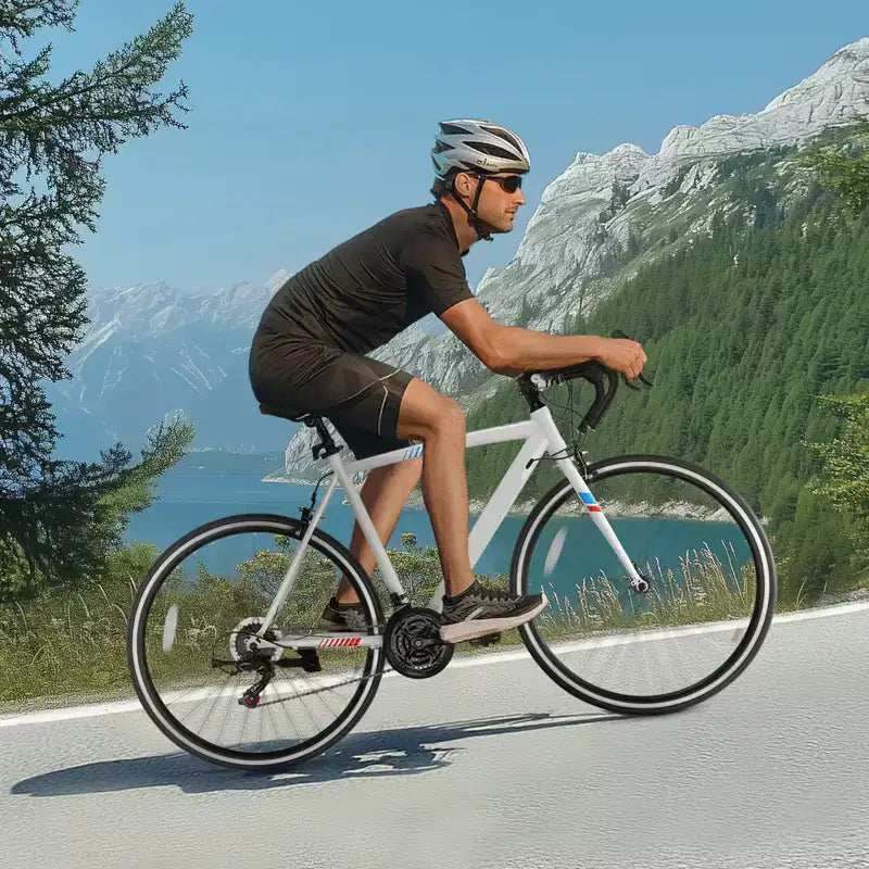 Vélo de route VEVOR, roues 700C, vélo de course, transmission SHIMANO 21 vitesses, vélo de route urbain avec cadre en acier au carbone, blanc