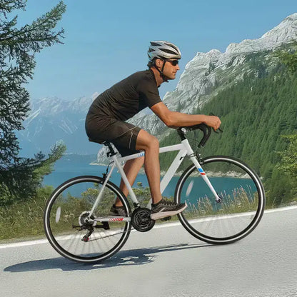 Vélo de route VEVOR, roues 700C, vélo de course, transmission SHIMANO 21 vitesses, vélo de route urbain avec cadre en acier au carbone, blanc