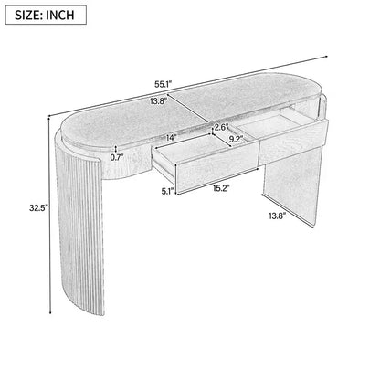 Luxystar Console Table with Natural Wood Grain Finish, Oval Top and 2 Drawers for Entryway and Living Room, Pine Wood