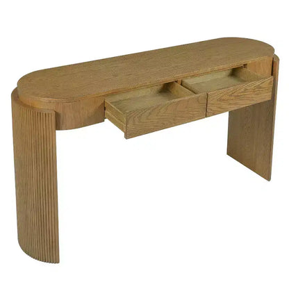 Luxystar Console Table with Natural Wood Grain Finish, Oval Top and 2 Drawers for Entryway and Living Room, Pine Wood