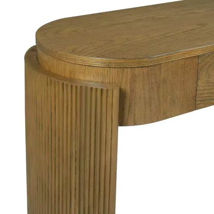 Luxystar Console Table with Natural Wood Grain Finish, Oval Top and 2 Drawers for Entryway and Living Room, Pine Wood