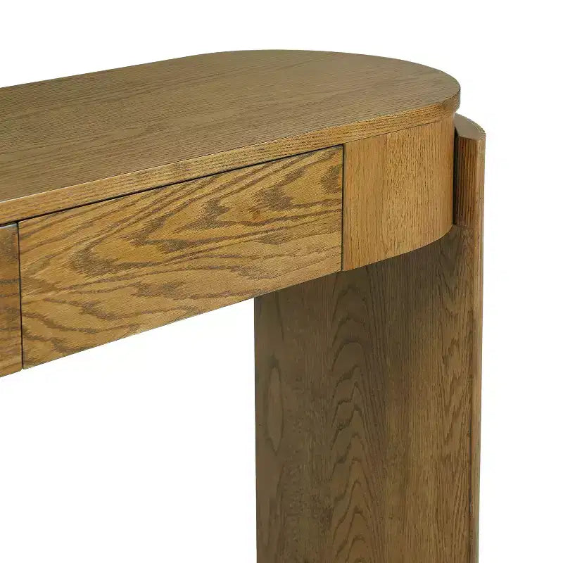 Luxystar Console Table with Natural Wood Grain Finish, Oval Top and 2 Drawers for Entryway and Living Room, Pine Wood