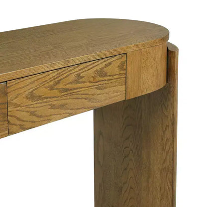 Luxystar Console Table with Natural Wood Grain Finish, Oval Top and 2 Drawers for Entryway and Living Room, Pine Wood
