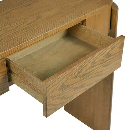 Luxystar Console Table with Natural Wood Grain Finish, Oval Top and 2 Drawers for Entryway and Living Room, Pine Wood