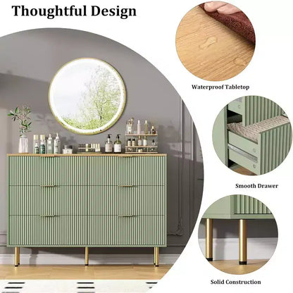 Commode à 6 tiroirs, commode en bois, commode de rangement moderne à panneaux cannelés pour salon, chambre à coucher, placard, couloir, entrée
