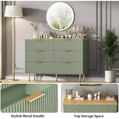 Commode à 6 tiroirs, commode en bois, commode de rangement moderne à panneaux cannelés pour salon, chambre à coucher, placard, couloir, entrée