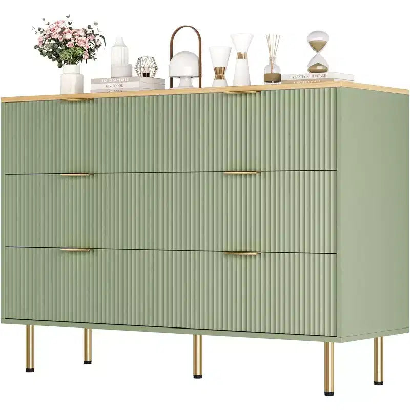 Commode à 6 tiroirs, commode en bois, commode de rangement moderne à panneaux cannelés pour salon, chambre à coucher, placard, couloir, entrée