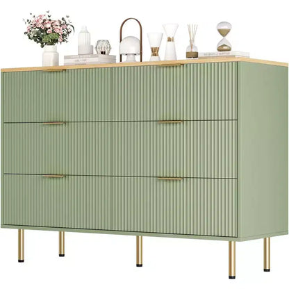 Commode à 6 tiroirs, commode en bois, commode de rangement moderne à panneaux cannelés pour salon, chambre à coucher, placard, couloir, entrée
