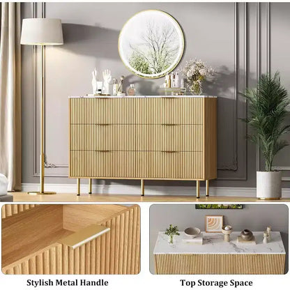 Commode à 6 tiroirs, commode en bois, commode de rangement moderne à panneaux cannelés pour salon, chambre à coucher, placard, couloir, entrée
