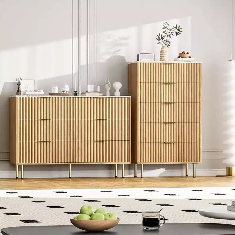 Commode à 6 tiroirs, commode en bois, commode de rangement moderne à panneaux cannelés pour salon, chambre à coucher, placard, couloir, entrée