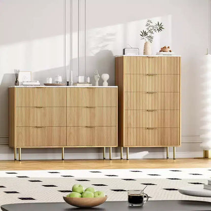 Commode à 6 tiroirs, commode en bois, commode de rangement moderne à panneaux cannelés pour salon, chambre à coucher, placard, couloir, entrée