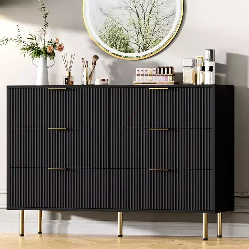 6-Drawer Dresser, Wooden Chest of Drawers, Modern Storage Fluted Panel Design Dressers for Living Room, Bedroom, Closet, Hallway, Entryway
