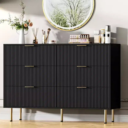 6-Drawer Dresser, Wooden Chest of Drawers, Modern Storage Fluted Panel Design Dressers for Living Room, Bedroom, Closet, Hallway, Entryway