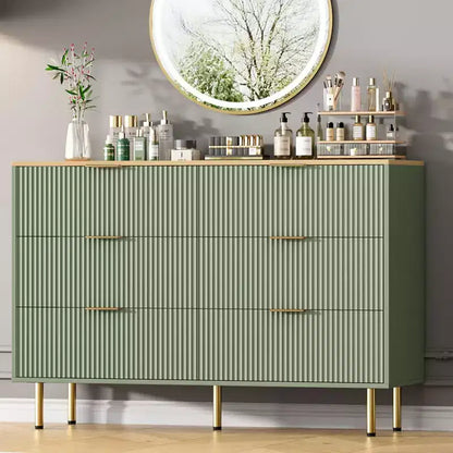 Commode à 6 tiroirs, commode en bois, commode de rangement moderne à panneaux cannelés pour salon, chambre à coucher, placard, couloir, entrée