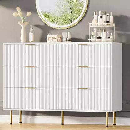 Commode à 6 tiroirs, commode en bois, commode de rangement moderne à panneaux cannelés pour salon, chambre à coucher, placard, couloir, entrée