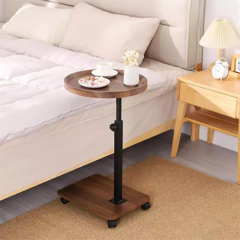 Table basse en forme de C, table d'appoint rotative à 360° pour petits espaces, table de chevet ronde mobile réglable en hauteur pour salon et chambre