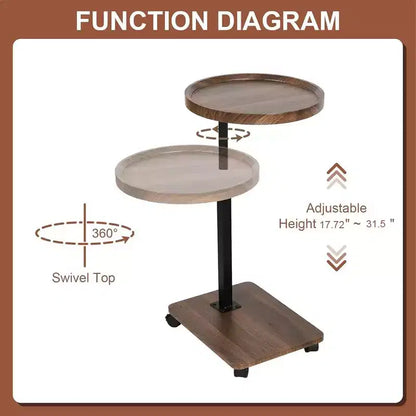 Table basse en forme de C, table d'appoint rotative à 360° pour petits espaces, table de chevet ronde mobile réglable en hauteur pour salon et chambre