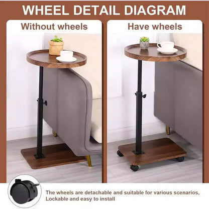 Table basse en forme de C, table d'appoint rotative à 360° pour petits espaces, table de chevet ronde mobile réglable en hauteur pour salon et chambre