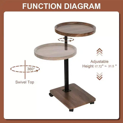 Table basse en forme de C, table d'appoint rotative à 360° pour petits espaces, table de chevet ronde mobile réglable en hauteur pour salon et chambre