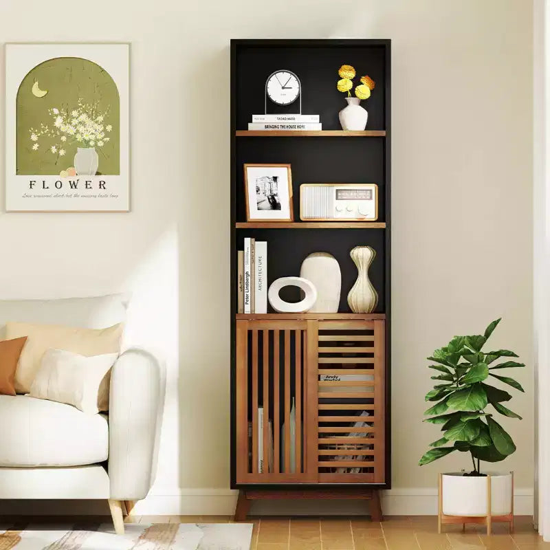 Costway 70 Bookshelf, 5-Tier Bookcase with Reversible Adjustable Shelf & Sliding Doors