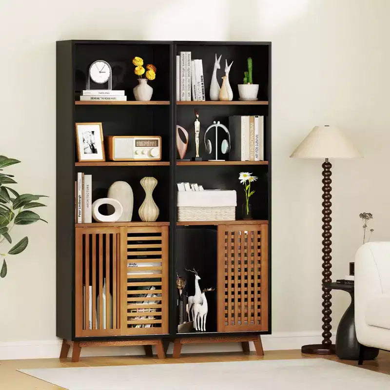 Costway 70 Bookshelf, 5-Tier Bookcase with Reversible Adjustable Shelf & Sliding Doors