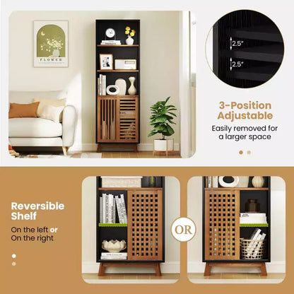 Costway 70 Bookshelf, 5-Tier Bookcase with Reversible Adjustable Shelf & Sliding Doors