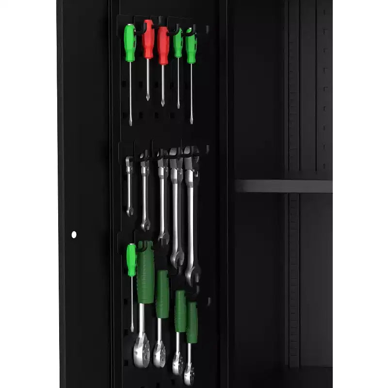 COZONY 72 Garage Storage Cabinet with Wheels & Pegboard, Lockable Metal Cabinet with 2 Doors and 4 Adjustable Shelves for Workshop Home Office