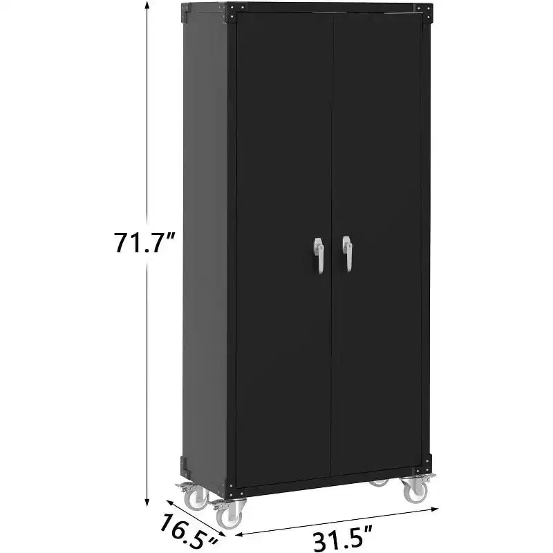 COZONY 72 Garage Storage Cabinet with Wheels & Pegboard, Lockable Metal Cabinet with 2 Doors and 4 Adjustable Shelves for Workshop Home Office