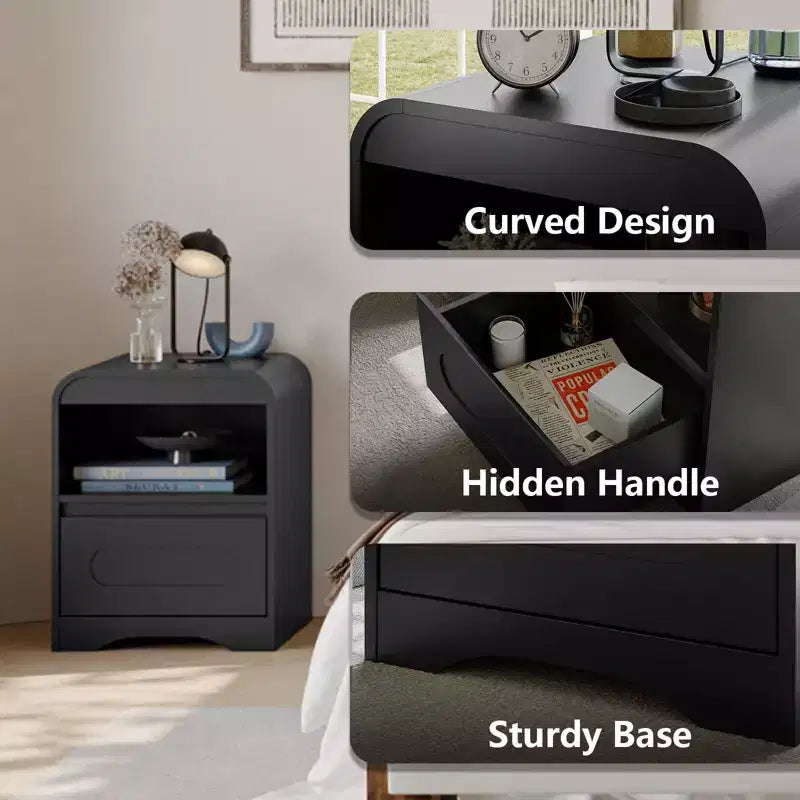 Night Stands for Bedroom Living Room with Drawer Storage Curved Bed Side Table