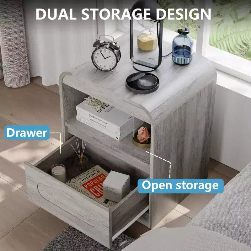 Night Stands for Bedroom Living Room with Drawer Storage Curved Bed Side Table