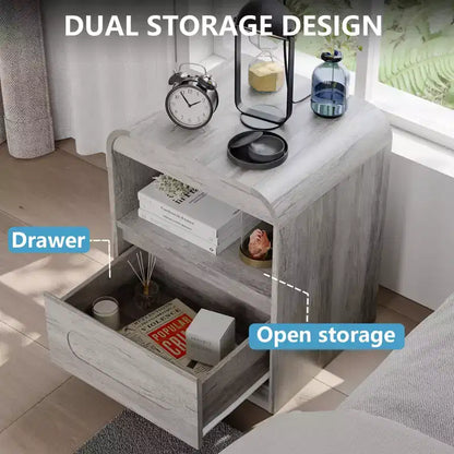 Night Stands for Bedroom Living Room with Drawer Storage Curved Bed Side Table