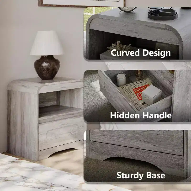 Night Stands for Bedroom Living Room with Drawer Storage Curved Bed Side Table