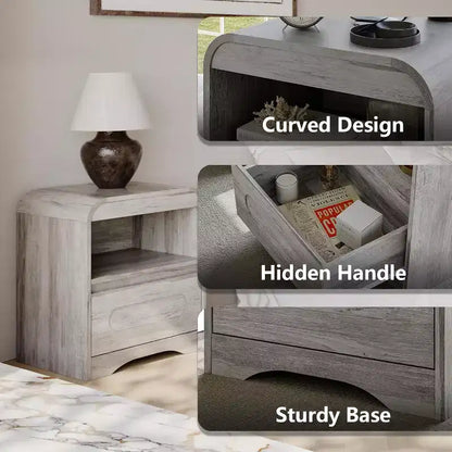 Night Stands for Bedroom Living Room with Drawer Storage Curved Bed Side Table