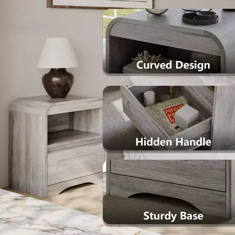 Night Stands for Bedroom Living Room with Drawer Storage Curved Bed Side Table